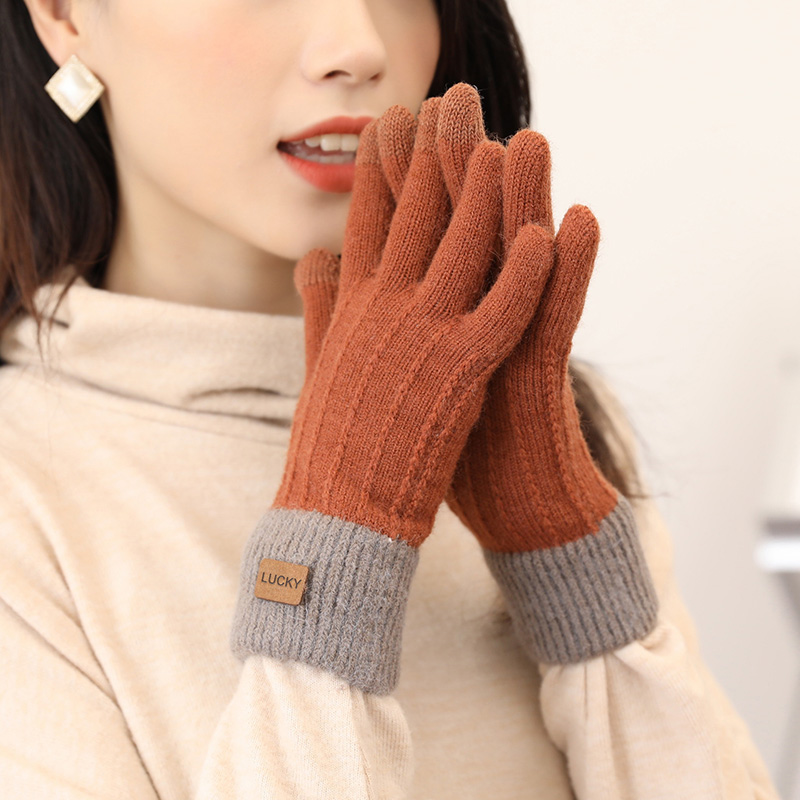 羊驼绒毛线针织触屏手套女士秋冬季保暖户外防冻加绒加厚韩版可爱