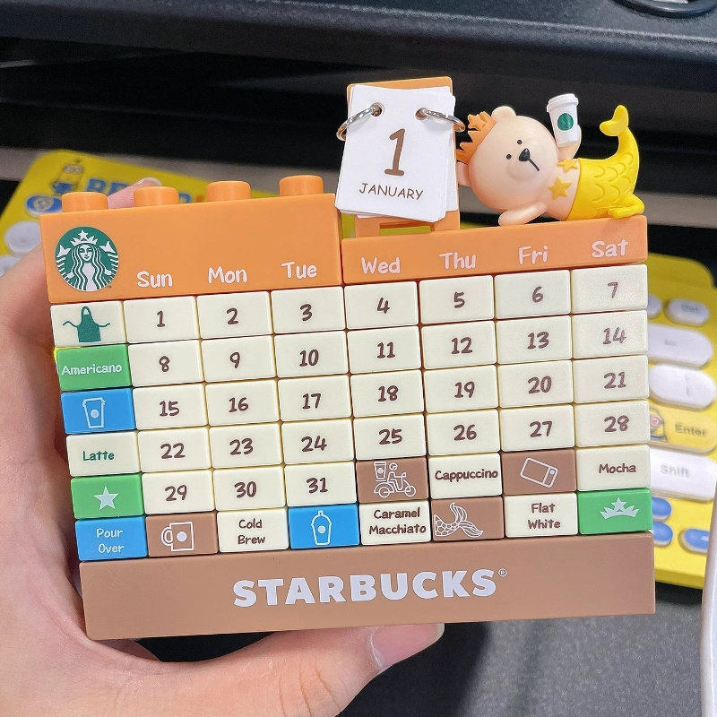 星巴克积木万年历桌面多功能摆件笔筒手机支架美人鱼金色小熊日历,居家日用,台历,淘宝优惠券,粉丝福利购,淘宝优惠卷