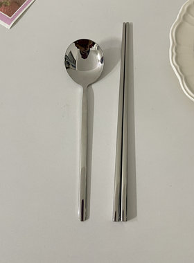 新品!304钢叮当汤匙勺筷子套餐勺 子方筷子5A亮面·304钢·叮当勺