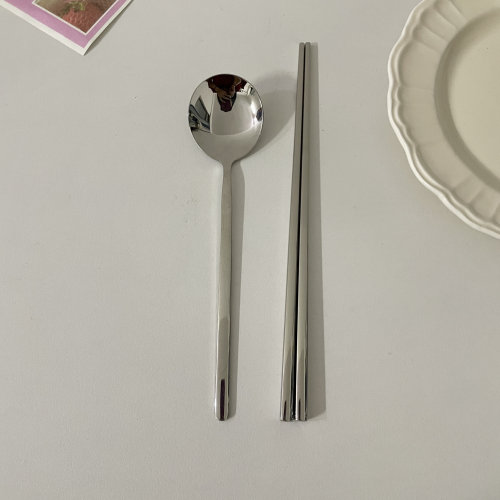 新品!304钢叮当汤匙勺筷子套餐勺 子方筷子5A亮面·304钢·叮当勺