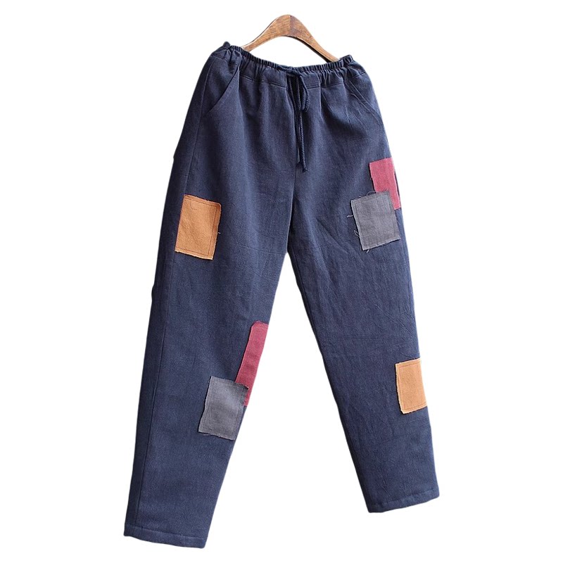 三世一木原创冬季棉花棉裤补丁贴布百纳长裤保暖舒适宽松大码个性