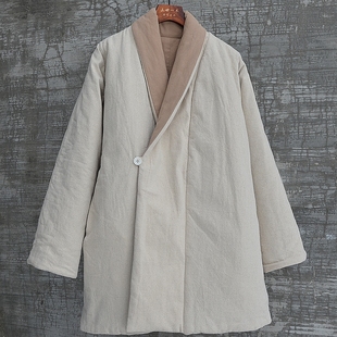 女装冬季加厚棉花汉服中长连袖双面穿棉麻棉衣保暖禅意休闲宽松