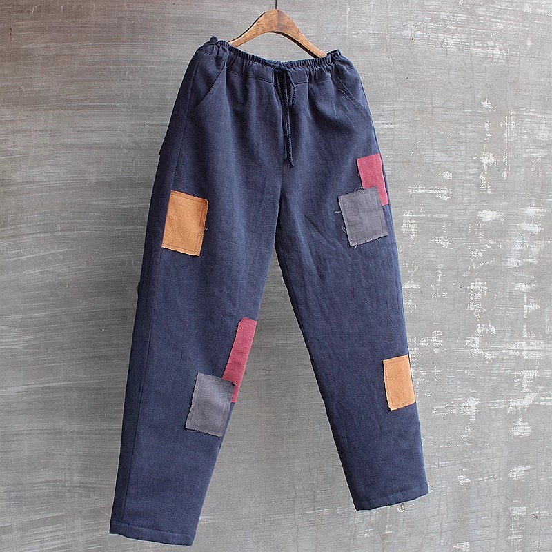 三世一木原创冬季棉花棉裤补丁贴布百纳长裤保暖舒适宽松大码个性