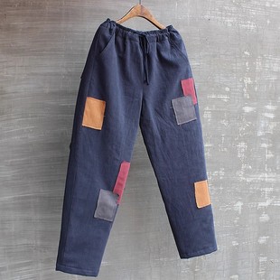 三世一木原创冬季棉花棉裤补丁贴布百纳长裤保暖舒适宽松大码个性