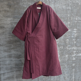 原创亚麻加厚棉花冬季分袖交领大襟中长棉袄棉衣棉袍唐装汉服保暖