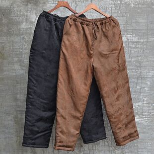 提花个性 原创男冬季 外穿时尚 松紧腰直筒长裤 小众百搭显瘦 棉花棉裤