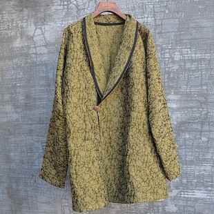 三世一木复古立领长袖印花衬衫男宽松文艺休闲上衣