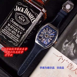 代用法兰克穆勒V45法穆兰游艇尼龙帆布橡胶表带蝴蝶扣胶带28mm