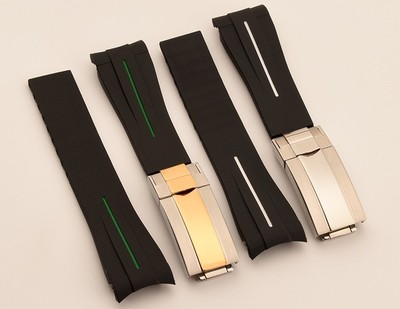 代用劳力士黑绿水鬼迪通拿游艇硅胶表带rubber b折叠扣子胶带20mm