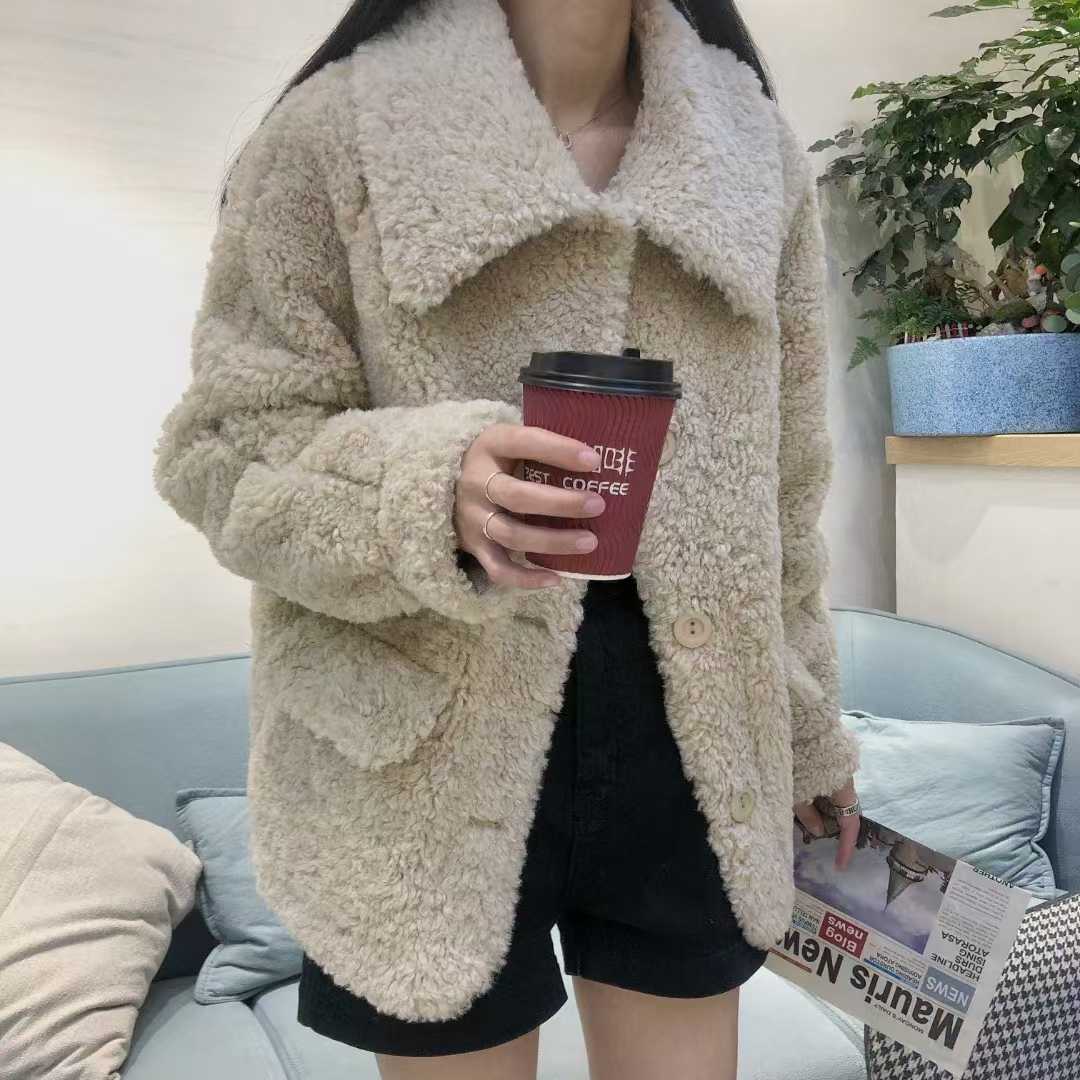 羊羔毛冬季复合麂皮加厚机车服