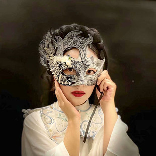 假面舞台舞会复古中国风银色金色古风面具珠子万圣节派对美女聚会