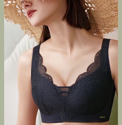 大胸显小内衣女薄款文胸无钢圈大码D杯收副乳聚拢调整型上托胸型