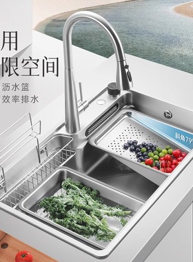 欧琳304不锈钢瀑布水槽大单槽纳米飞雨洗菜盆家用厨房大单槽水池
