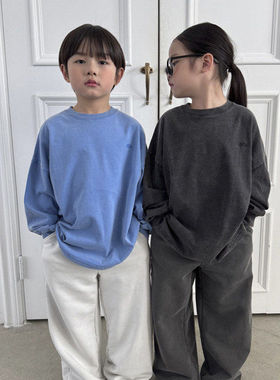 OUR纯色简约长袖T恤！韩国童装代购2026春款男女童中大童长袖上衣