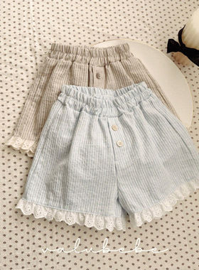 valu条纹花边休闲裤！筱筱QZ~韩国童装代购26春款婴幼儿小童短裤
