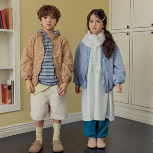 HANS格子立领外套！QZ韩国童装26春款男女童休闲夹克衫