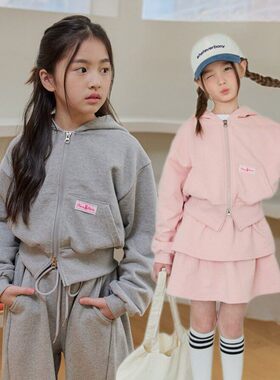 DORE休闲短款帽衫！QZ~韩国童装代购26春款中大童双拉链外套