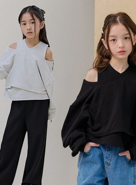 DORE时尚露肩卫衣！QZ~韩国童装代购26春女童中大童休闲上衣
