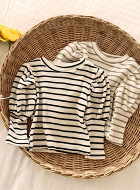 valu条纹灯笼袖T恤！筱筱QZ~韩国童装代购 26春婴幼儿小童打底衫
