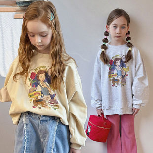 POISSON卡通拼色个性卫衣！韩国童装代购2026春款女童百搭卫衣