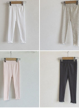 Eclair木耳边纯色打底裤！韩国童装代购2026春款女童中小童休闲裤