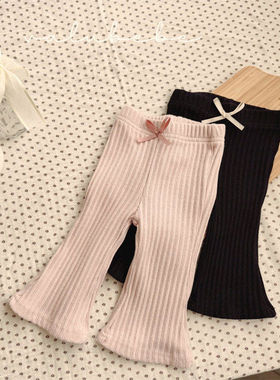 valu罗纹喇叭裤！筱筱QZ~韩国童装代购26春款婴幼儿小童舒适长裤