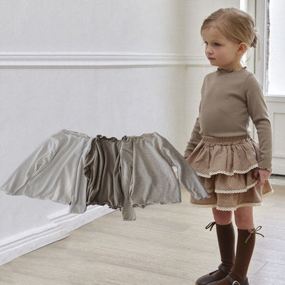 ROA木耳边纯色打底衫！QZ~韩国童装代购2026春女童中小童长袖上衣