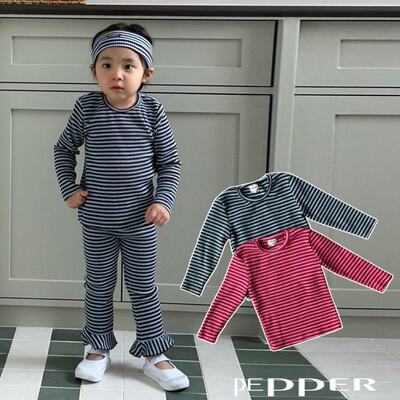 PEPPER长袖T恤！筱筱QZ~韩国童装代购 26春款儿童条纹百搭打底衫