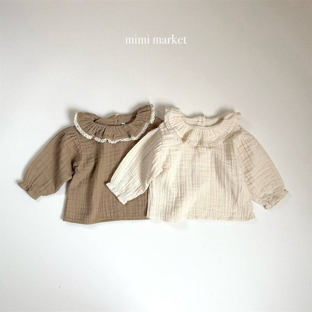 MIMIMARKET蕾丝荷叶边纯色衬衫！韩国童装代购26冬小童婴幼儿上衣