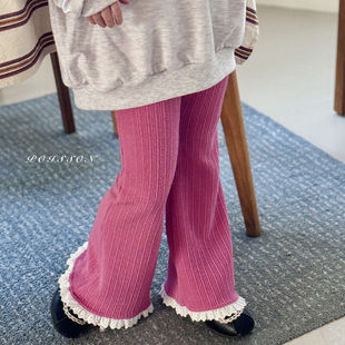 POISSON花边微喇休闲裤！韩国童装代购2026春款女童百搭休闲裤