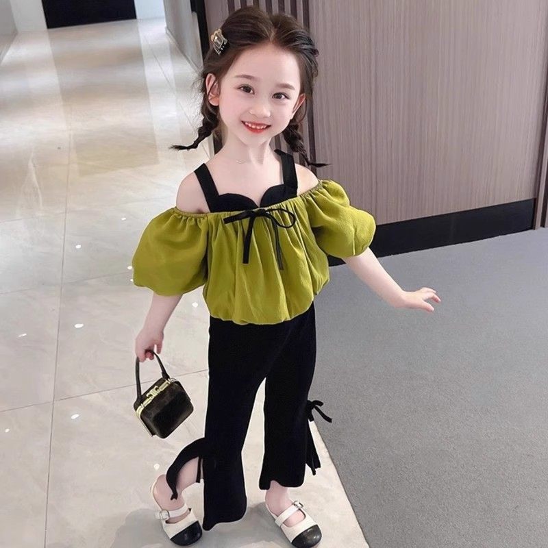 儿童新款夏季女童2025韩版休闲吊带漏肩套装女宝宝薄款夏装洋气潮