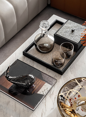 样板间客厅茶几高端玻璃酒具摆件