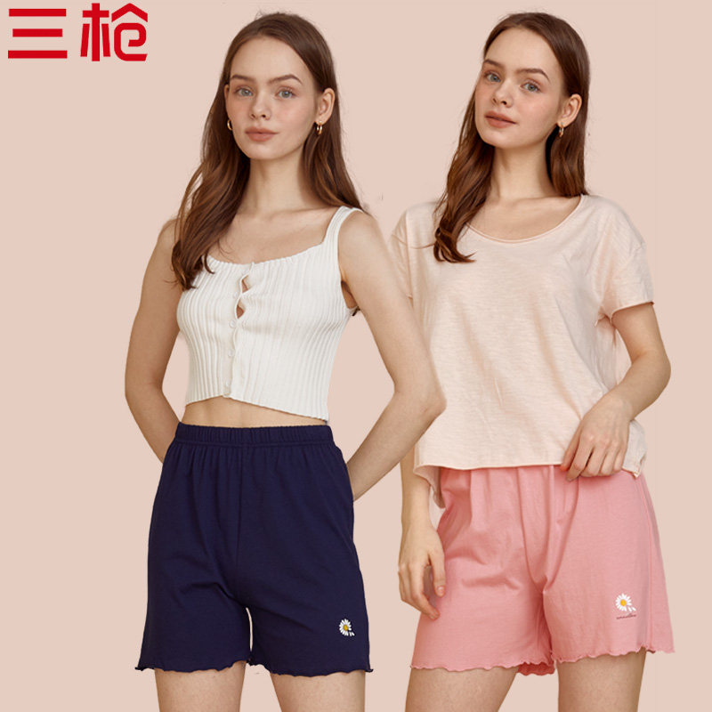 三枪睡裤夏季新款可爱休闲可外穿纯棉短裤宽松简约全棉纯色家居裤