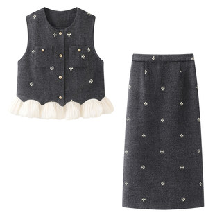 日常通勤套装女2026春季新款马甲半裙气质一整套新年穿搭A86C054