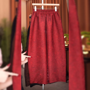 显瘦休闲复古宽松国风2026 子开春松紧腰民族风休闲裤 油丝绉棕裤 裤