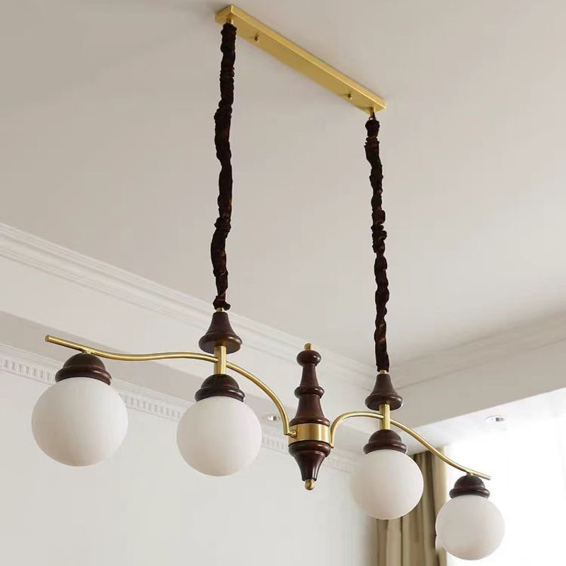 法式中古餐厅吊灯南洋风实木美式复古岛台设计师4头玻璃餐桌灯具