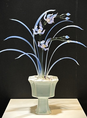 琉璃兰花摆件永生花书房庭院装饰非遗灯工琉璃茶桌博古架家居摆件