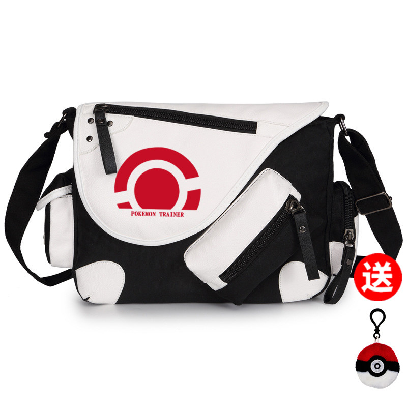 宝可梦斜挎包男学生时尚潮流韩版帆布大容量补课动漫皮卡丘单肩包