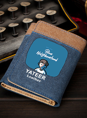 特洛耶希文钱包男款中学高中大学生少年儿童潮卡包帆布三折小钱夹