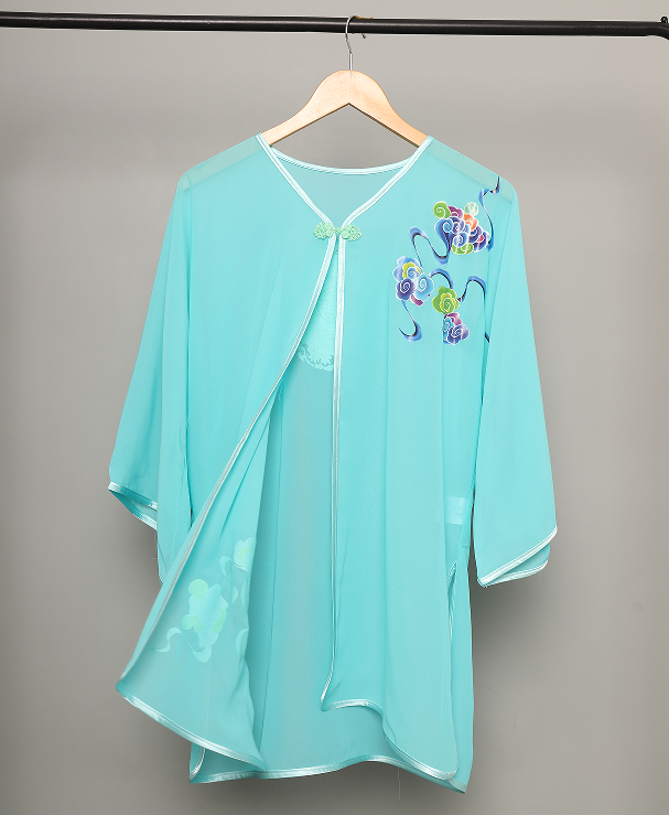 龙拳七彩祥云中国风披纱7色男女黑白红绿黄色蓝色比赛太极武术服