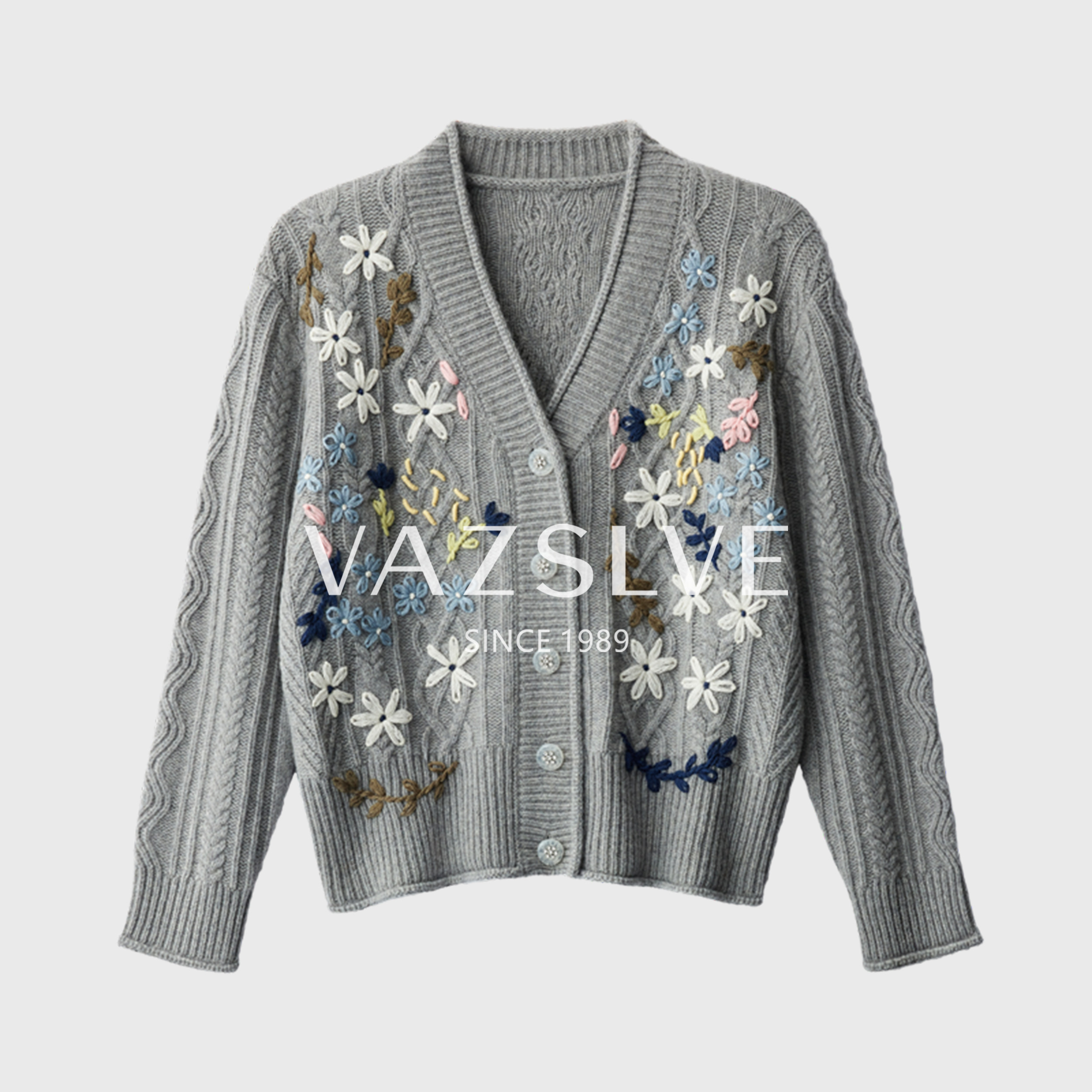 【羊绒+羊毛】超重工古着风定染刺绣麻花豆毛衣加厚宝石排扣外套