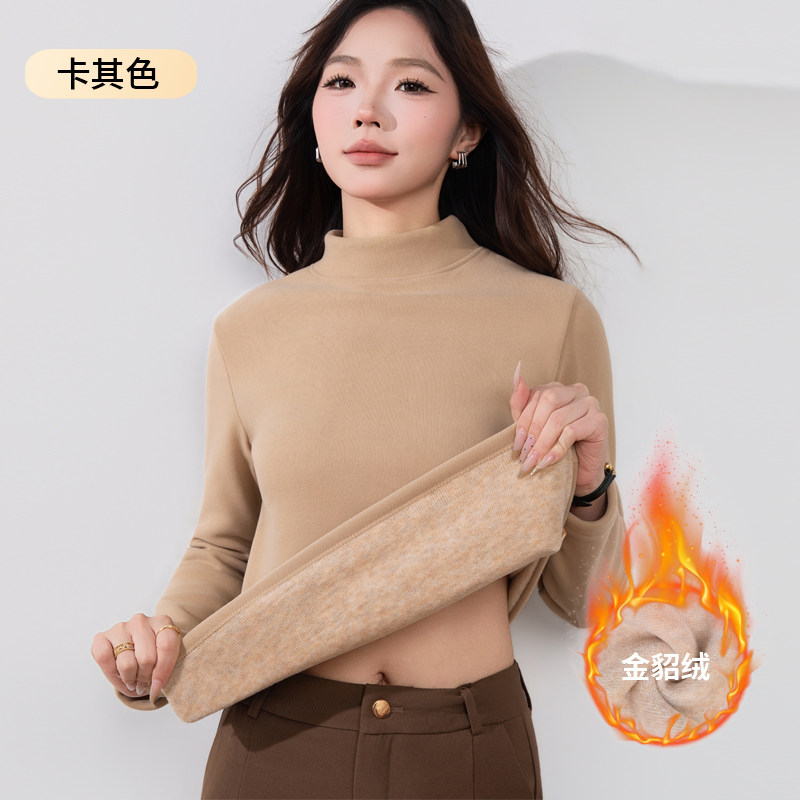 2026新款加绒加厚半高领打底衫女修身保暖内搭百搭上衣