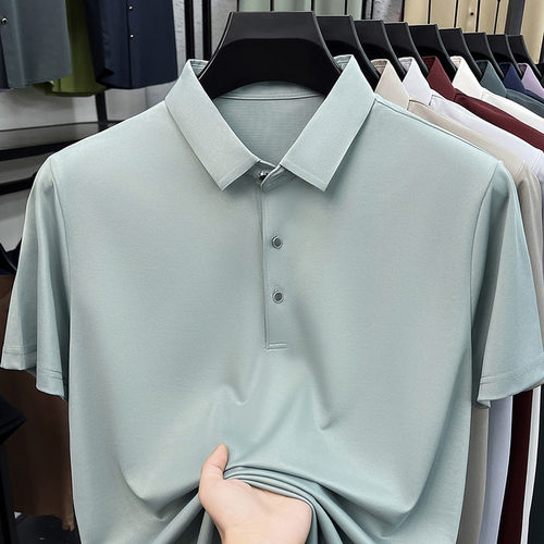 2026夏季新款桑蚕丝翻领短袖POLO衫男商务休闲冰感上衣