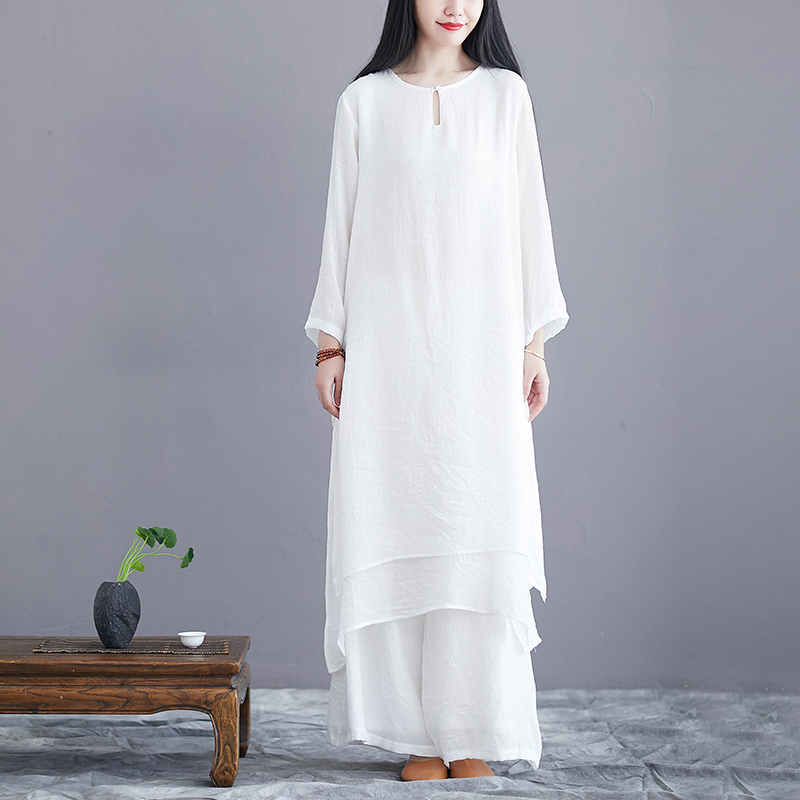 佛系中国风禅意女棉麻茶服禅修居上衣