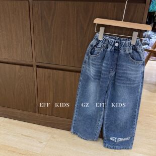 尔菲梵EC潮牌EFF男女秋天季薄款中大童装英文百搭直筒牛仔长裤子