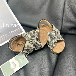 金早Jinzao夏季老钱中国风男女潮孩儿童软底防滑沙滩迷彩勃肯凉鞋