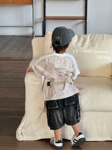 尔菲梵EC潮牌夏天季款男宝小童装纯棉短袖圆领扎染假拼接t恤衫