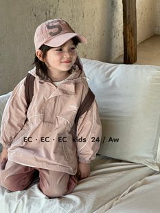 尔菲梵EC潮牌男秋天季款小童装连帽半拉链套头卫衣冲锋衣外套