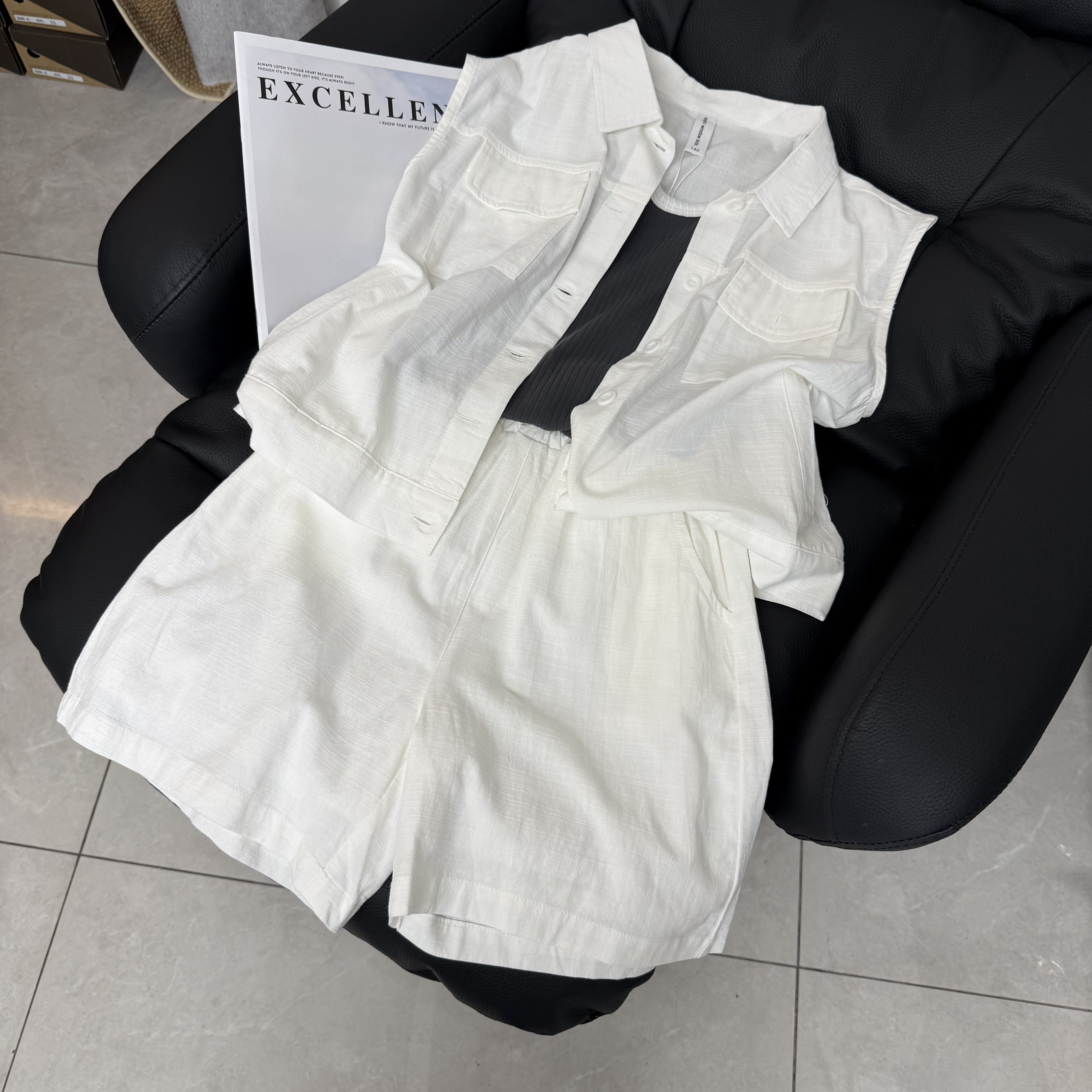 实体店品质少女孩夏天季中大儿童装韩版薄款无袖衬衫短裤三件套装