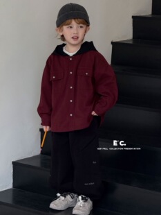 尔菲梵Ec潮牌男孩宝宝小童装冬季新年款加绒连帽假两件牛仔外套